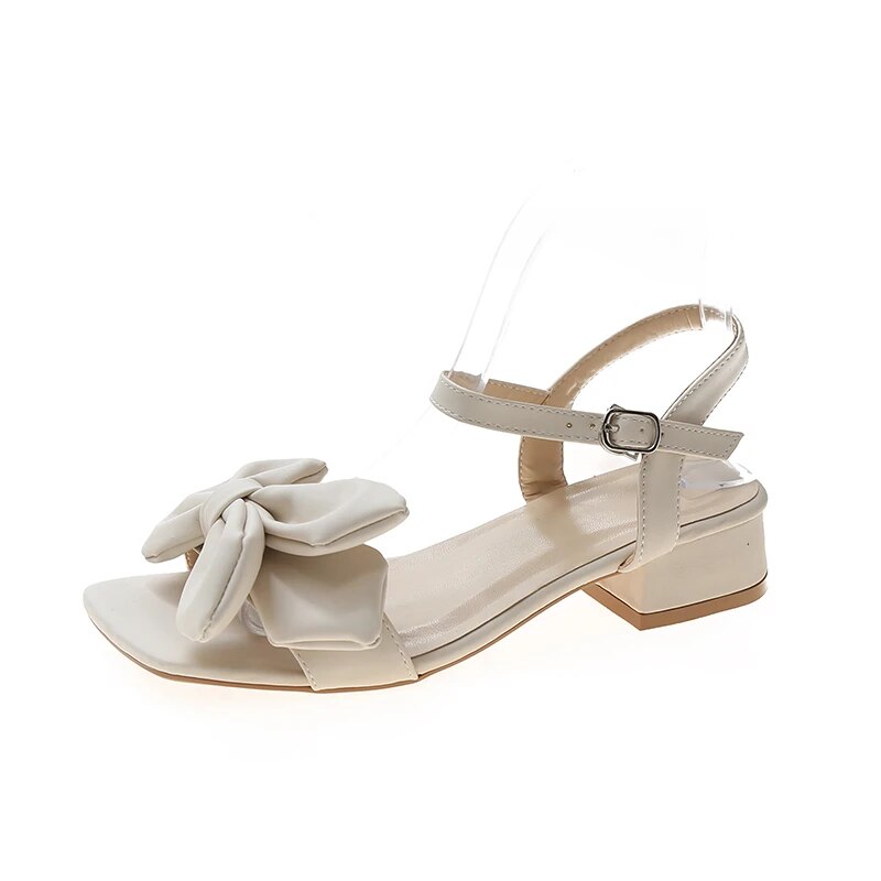 aichashi Large Solid Color Open-toe Sandals Women Summer New One-line Buckle Fashion Temperament Bow Knot Comfortable Women's Shoes