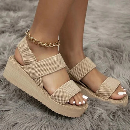 Aichashi New Minimalist Slingback Wedge Sandals Outdoor Summer Lightweight Slides Solid Color Thick Bottom Ladies Shoes Female Sandals