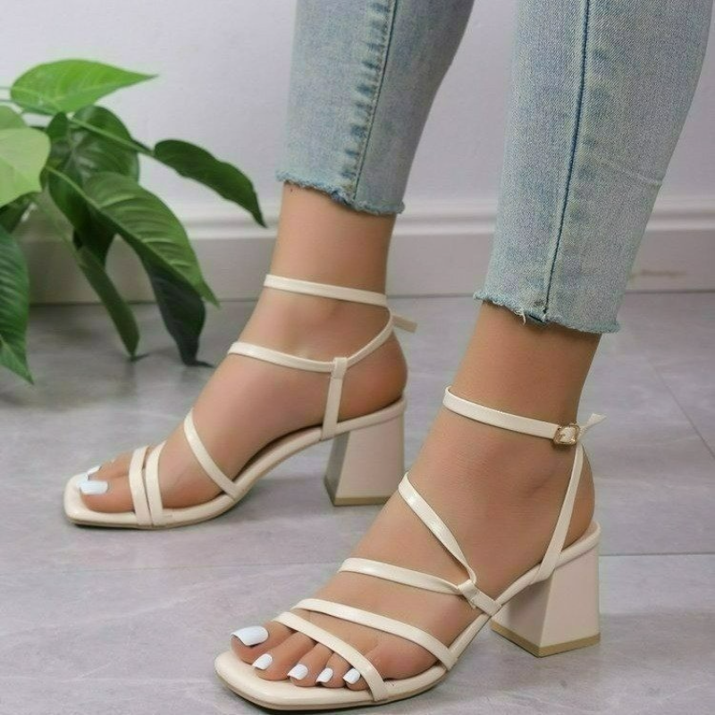 aichashi Luxury Sandals Women Fashion Summer Ladies High Heels Simple Square Toe Open Toe Heeled Sandals Straps Womens Shoes Zapatos