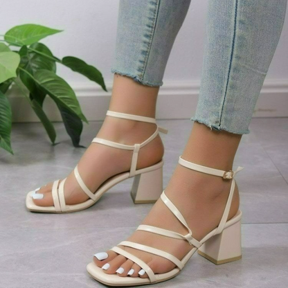 Aichashi Luxury Sandals Women Fashion Summer Ladies High Heels Simple Square Toe Open Toe Heeled Sandals Straps Womens Shoes Zapatos