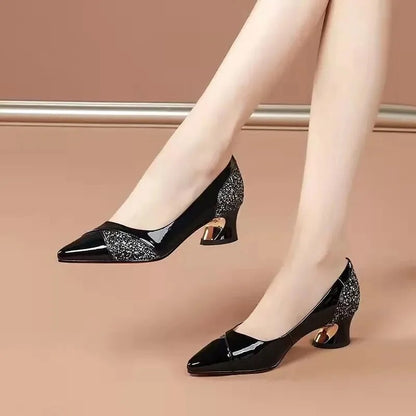 Aichashi Cresfimix Sapatos Femininas Women Fashion Black Square Heel Shoes Lady Cute Comfort Spring & Summer Hollow Out Heel Shoes