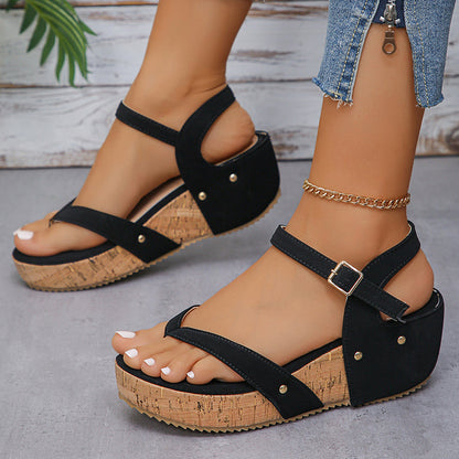 Aichashi Clip Toe Wedges Rome Sandals Women Summer Ankle Buckle Platform Sandalias Mujer Pu Leather Chunky Platform Gladiator Shoes