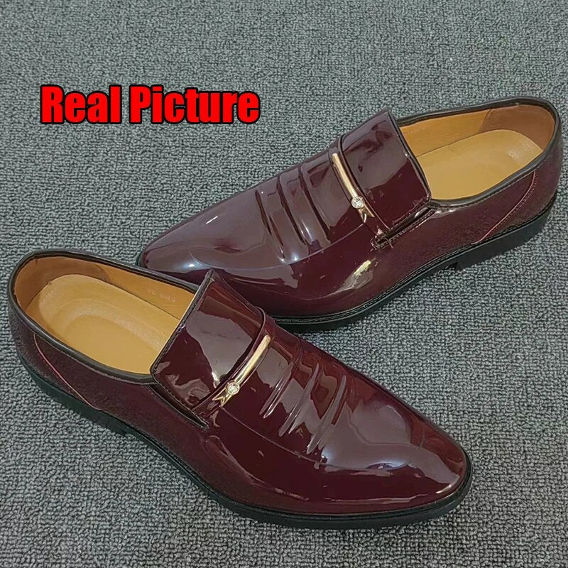 Aichashi Patent PU Leather Shoes for Men Business Shoes Casual Point Toe Slip on Loafers for Men Luxury Party Wedding Plus Size Shoes