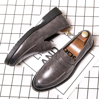 Aichashi Spring and Autumn Men Black Shoes Dress Shoes Loafers Casual Leather for Fashion Trend Luxury Male British Style Slip on Shoes