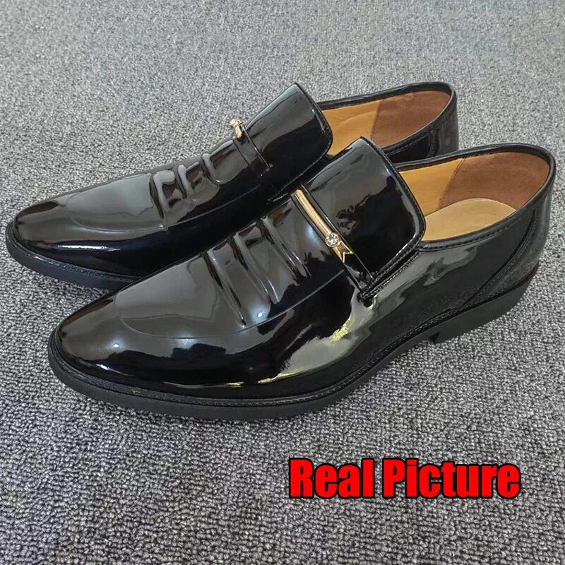 Aichashi Patent PU Leather Shoes for Men Business Shoes Casual Point Toe Slip on Loafers for Men Luxury Party Wedding Plus Size Shoes