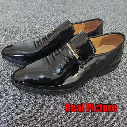 Aichashi Patent PU Leather Shoes for Men Business Shoes Casual Point Toe Slip on Loafers for Men Luxury Party Wedding Plus Size Shoes