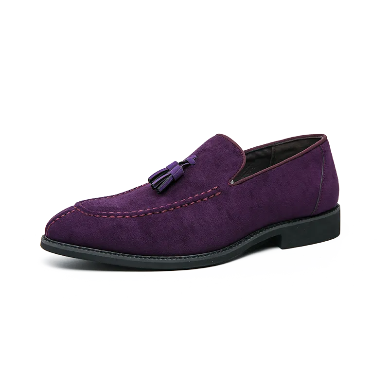 Aichashi Brand Design Men Suede Leather Shoes Moccasins Purple Tassel Pointed Men's Loafers Vintage Slip-on Casual Men Social Dress Shoe