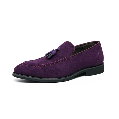 Aichashi Brand Design Men Suede Leather Shoes Moccasins Purple Tassel Pointed Men's Loafers Vintage Slip-on Casual Men Social Dress Shoe