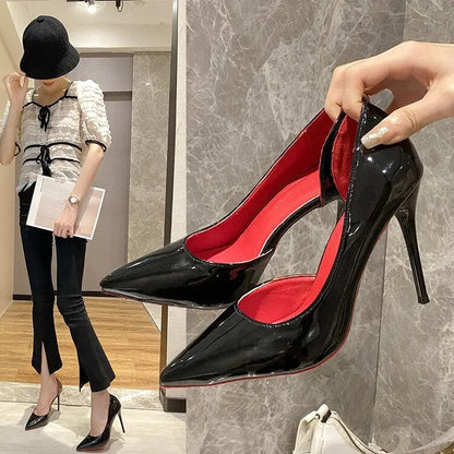 Aichashi Large Size 45 Women Pumps Candy Color Boat Shoes High Heels Wedding Shoes Bridal Ladies Dress Shoes Pointed Toe Basic Pump Black