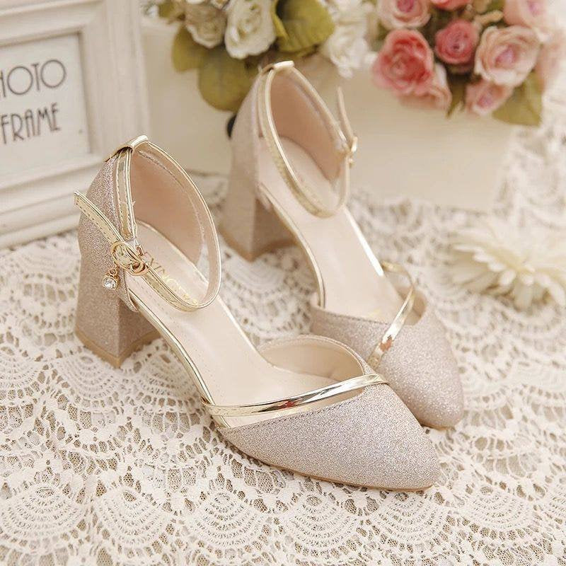 Aichashi Fashion Spring and Summer Black High-heeled Shoes Women's High-quality Silver Wedding High-heeled Shoes Women's Gold Party Pump