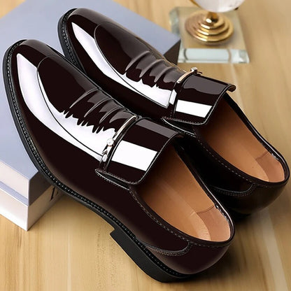 Aichashi Patent PU Leather Shoes for Men Business Shoes Casual Point Toe Slip on Loafers for Men Luxury Party Wedding Plus Size Shoes