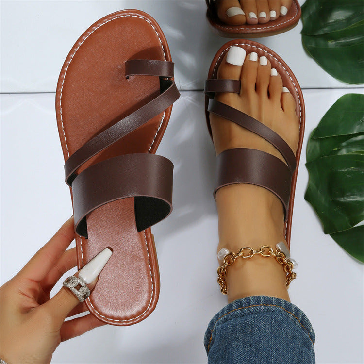 Aichashi Flat Sandals Fashion Summer Solid Color  Open Toe Outdoor Slippers Casual Beach Women's Shoes Plus Size Zapatos De Mujer Slides