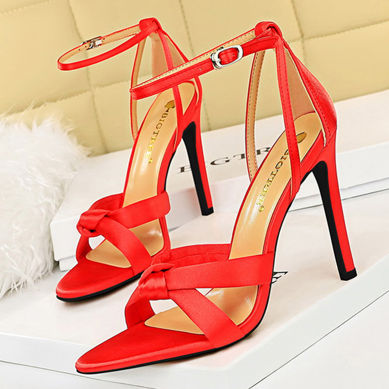 Aichashi New Summer Women 8.5cm 11cm High Heels Sandals Nightclub Stripper Heels Sexy Silk Satin Sandles Party Ankle Strap Open Toe Shoes